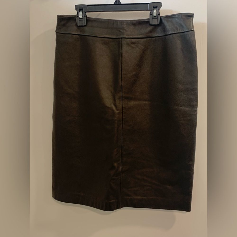 Kasper Brown Leather Knee-Length Pencil Skirt - Picture 5 of 8